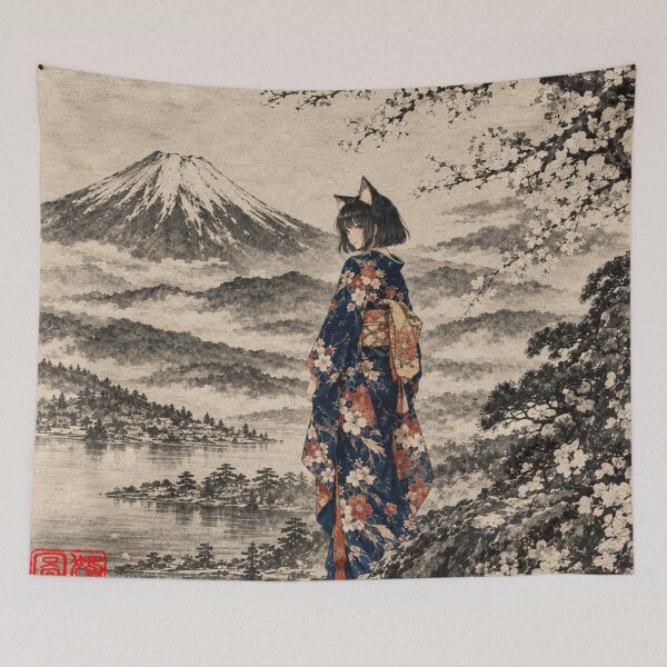 Item preview, Nekomimi Kimono Girl under Mt. Fuji designed and sold by Komatoya.