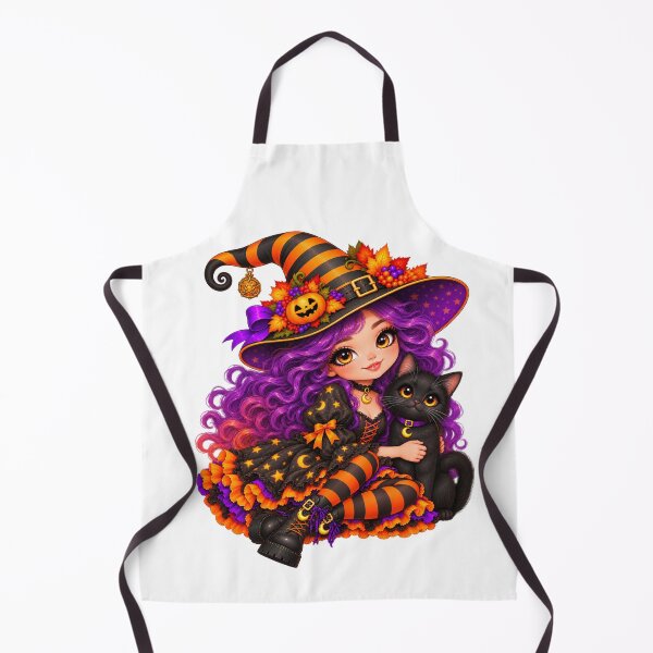 Item preview, Cute Witch & Black Cat – Spooky Season Familiar designed and sold by The Cutting Room.