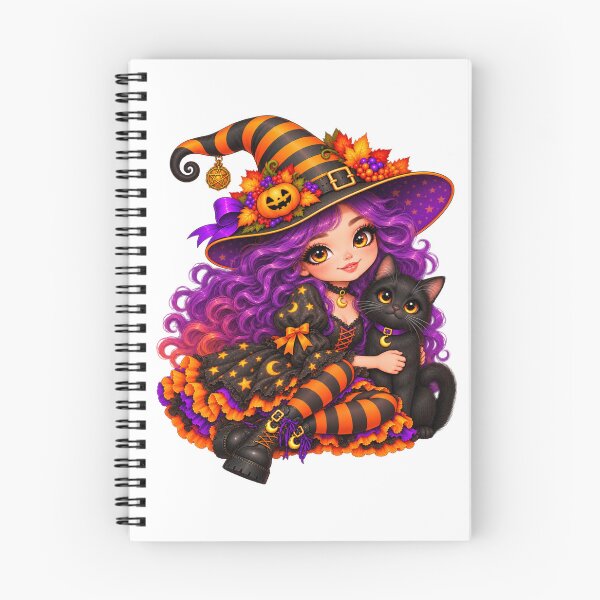 Item preview, Cute Witch & Black Cat – Spooky Season Familiar designed and sold by The Cutting Room.