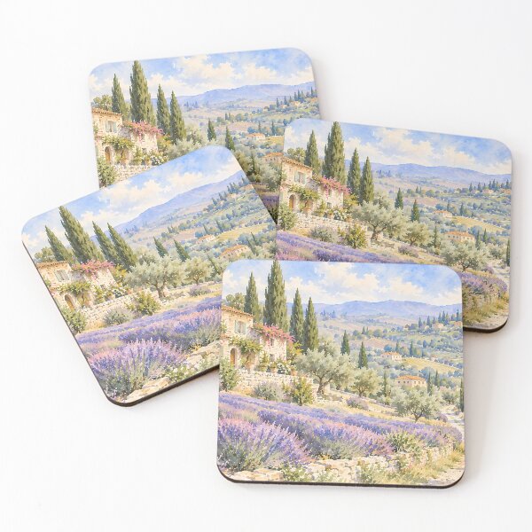 Item preview, Cottagecore Lavender Fields Tuscan Villa Watercolour designed and sold by Jozefin's Studio.
