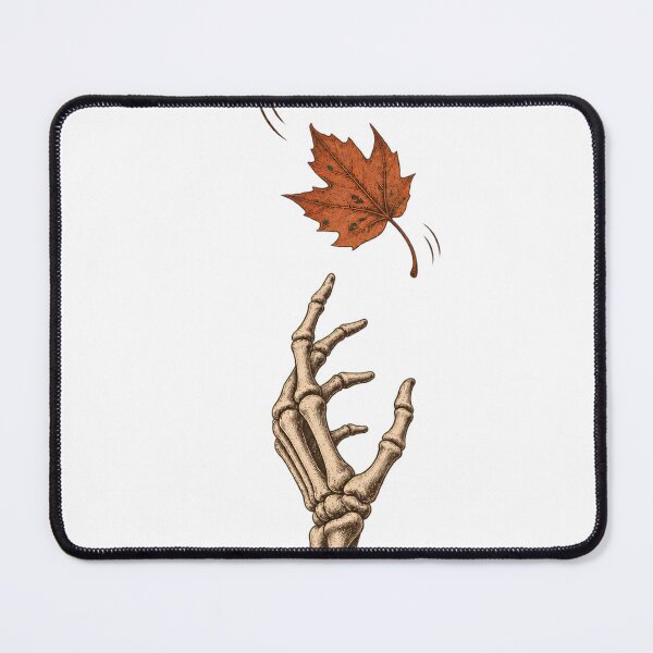 Item preview, Skeleton Hand Reaching for a Falling Maple Leaf – Minimalist Autumn Halloween designed and sold by pinkaesthetik.