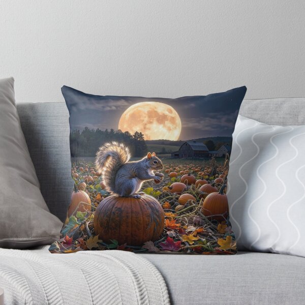 Item preview, Squirrel Sitting on an Orange Pumpkin Under Harvest Moon designed and sold by Maria Dryfhout.