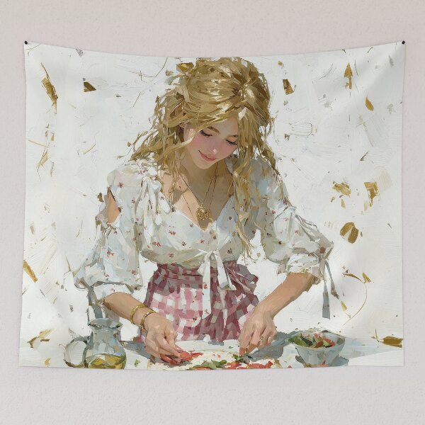 Item preview, Blonde Woman Making Pizza in Kitchen designed and sold by colorful-white.