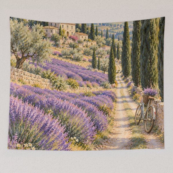 Item preview, Rustic Lavender Field Oil Painting Tuscany Bicycle Countryside designed and sold by Jozefin's Studio.