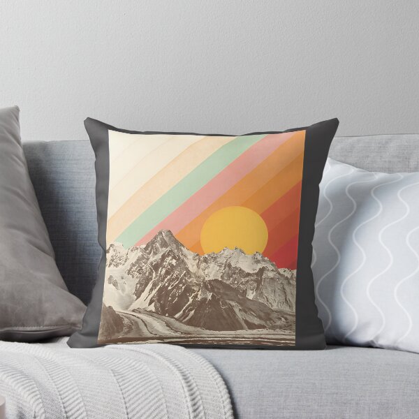 Item preview, Mountainscape Retro Sun with Diagonal Stripes Vintage Style Wall Art designed and sold by artistrosie.