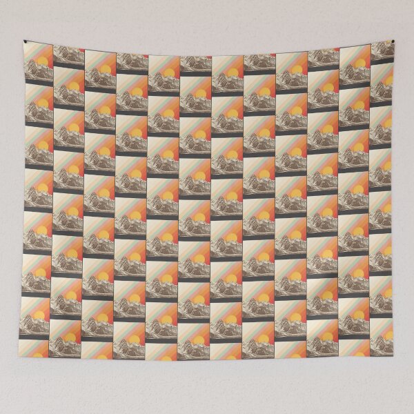 Item preview, Mountainscape Retro Sun with Diagonal Stripes Vintage Style Wall Art designed and sold by artistrosie.
