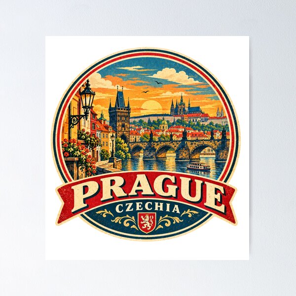 Item preview, Prague Czechia Vintage Travel Poster – Retro European Cityscape Design designed and sold by Globalcitytees.