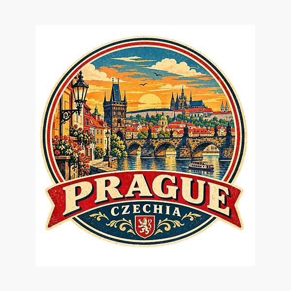 Item preview, Prague Czechia Vintage Travel Poster – Retro European Cityscape Design designed and sold by Globalcitytees.