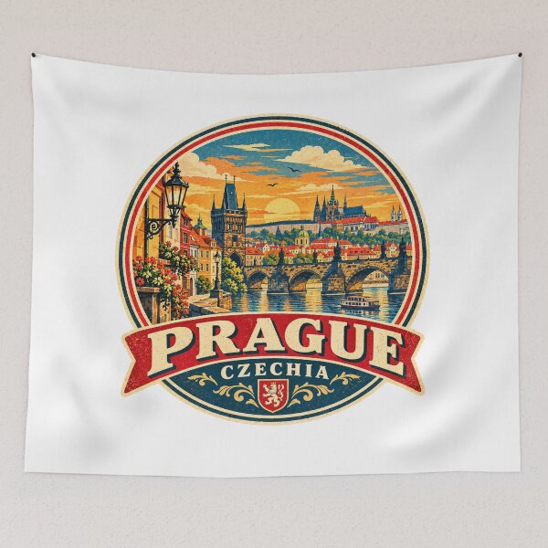 Item preview, Prague Czechia Vintage Travel Poster – Retro European Cityscape Design designed and sold by Globalcitytees.