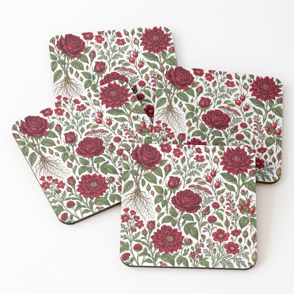 Item preview, Vintage Red Rose and Dahlia Botanical Florals designed and sold by Cute-and-Co.