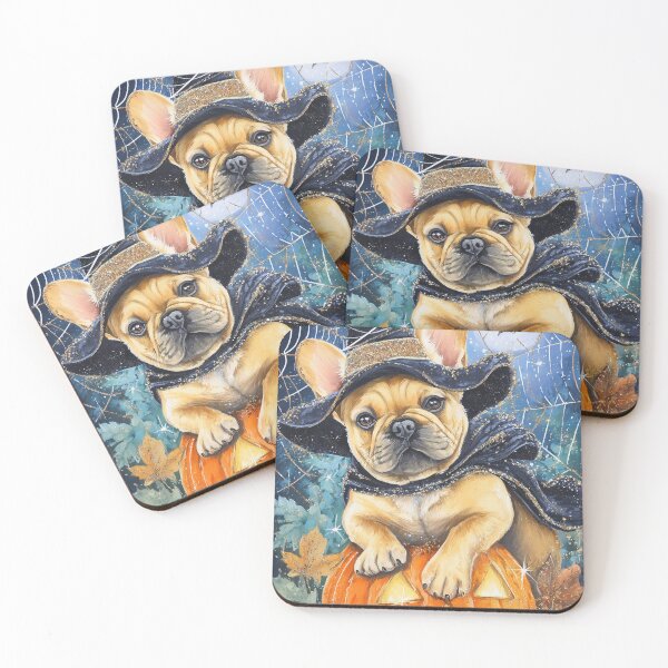Item preview,  Halloween French Bulldog Puppy with Pumpkin – Beige Frenchie Witch Art designed and sold by elisarasada.