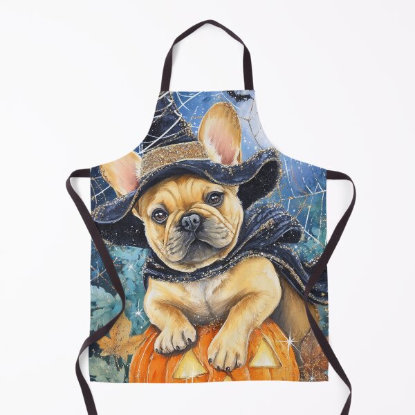 Artikelvorschau, Halloween-Welpe aus der Französischen Bulldogge mit Kürbis – Beige Frenchie Hexenkunst entworfen und verkauft von elisarasada.