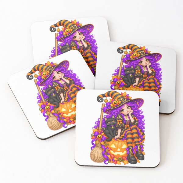 Item preview, Purple Witch on Pumpkin with Black Cat – Cute Halloween Magic designed and sold by The Cutting Room.