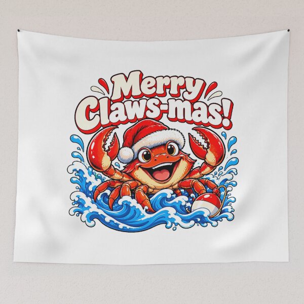 Item preview, Clawsmas Crab Smiling Ocean Waves Christmas Pun designed and sold by chattsuede.