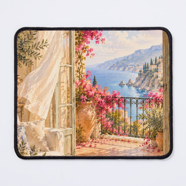 Item preview, Rustic Mediterranean Terrace Bougainvillea Oil Painting designed and sold by Jozefin's Studio.