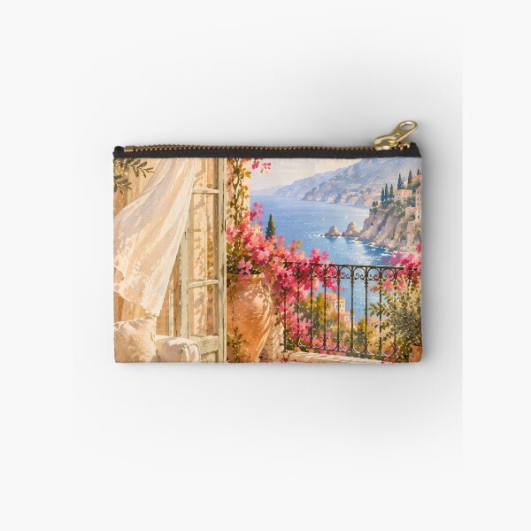 Item preview, Rustic Mediterranean Terrace Bougainvillea Oil Painting designed and sold by Jozefin's Studio.