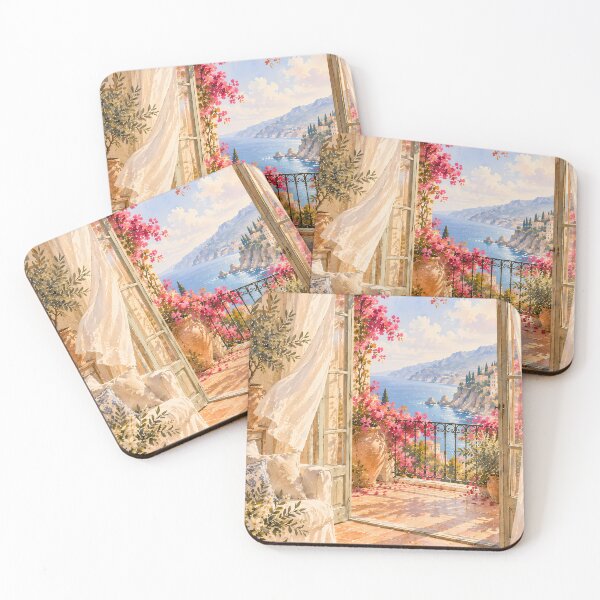 Item preview, Rustic Mediterranean Terrace Bougainvillea Oil Painting designed and sold by Jozefin's Studio.