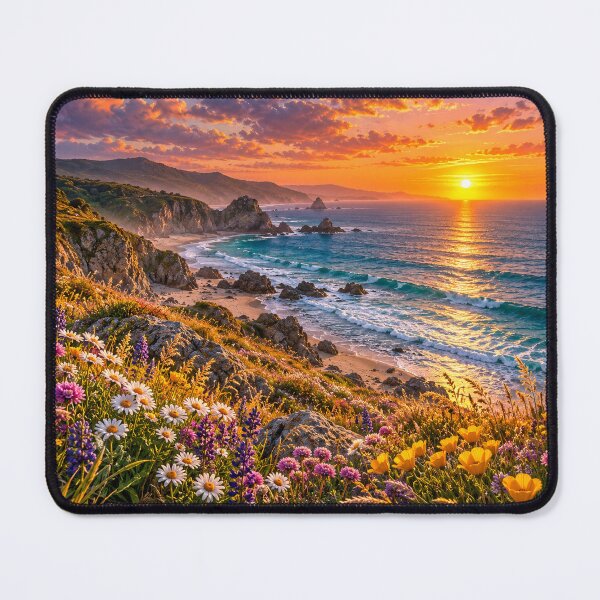 Item preview, Coastal Sunset Wildflowers Ocean Landscape designed and sold by Shubatdesigns.
