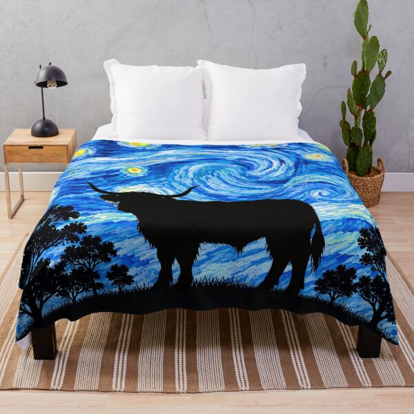 Item preview, Funny Scottish Highland Cow Starry Night Painting Moon Star Zoo Boys Girls designed and sold by FurryHavenPH.
