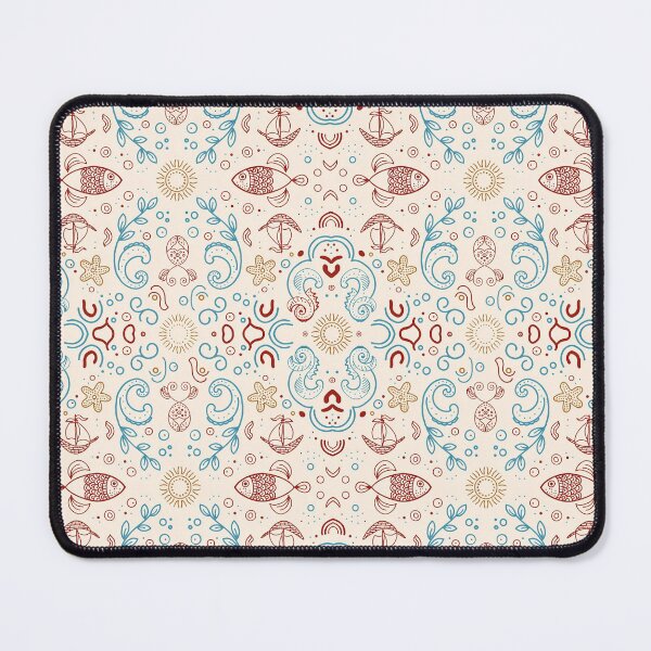 Item preview, Nautical Pattern Fish Anchor Waves Cream designed and sold by Mindful Wall Art Studio.
