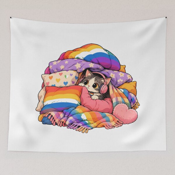 Item preview, Pride Cat Headphones Rainbow Blanket Music Lover designed and sold by chattsuede.