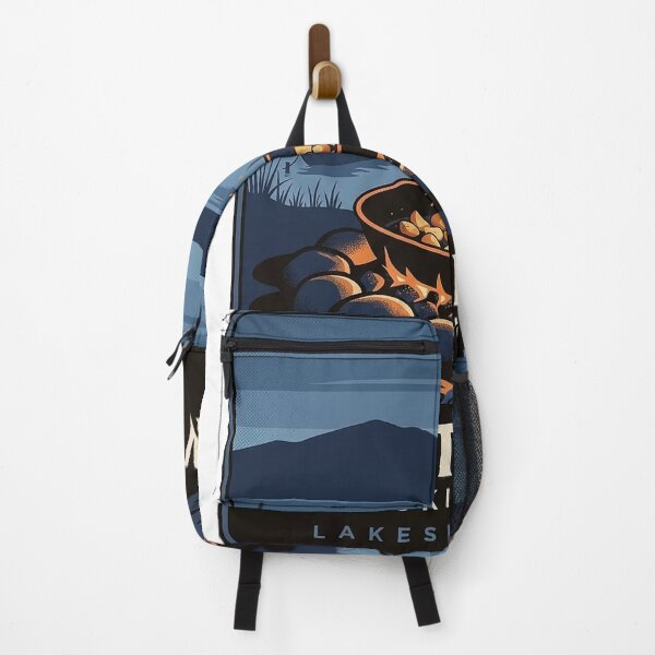 Item preview, Cast Iron Skillet Lakeside Camp Dusk Retro Travel Poster Sticker designed and sold by DetourDgn.