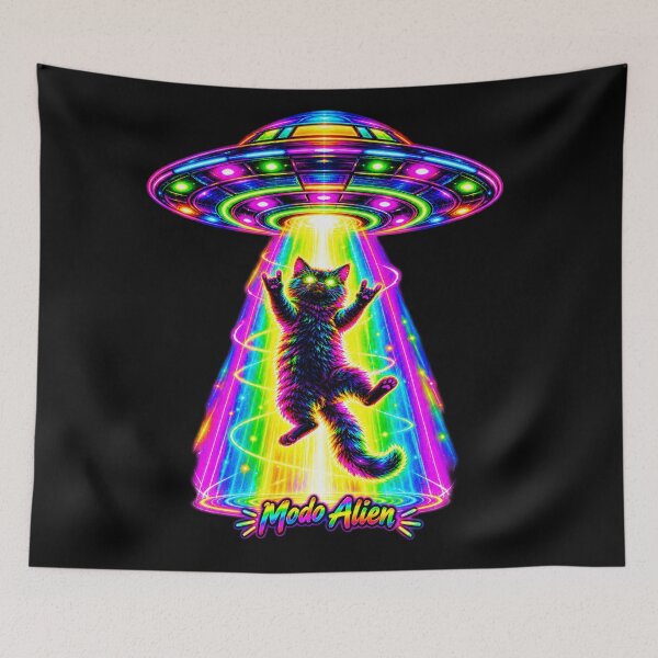 Item preview, Alien Mode – Psychedelic Alien Cat in a UFO designed and sold by Kittcatking.