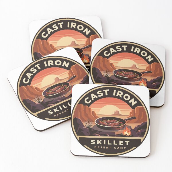 Item preview, Cast Iron Skillet Desert Camp Sunset Circle Badge Sticker designed and sold by DetourDgn.