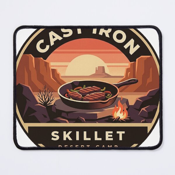Item preview, Cast Iron Skillet Desert Camp Sunset Circle Badge Sticker designed and sold by DetourDgn.