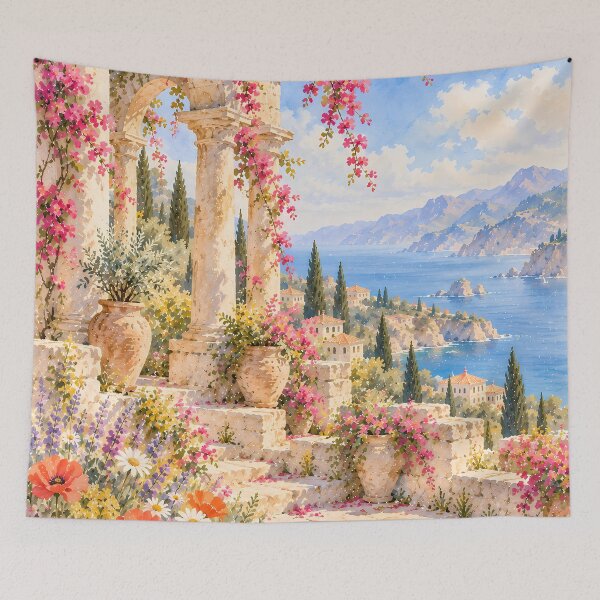Item preview, Cottagecore Mediterranean Garden Watercolour Coastal Arch designed and sold by Jozefin's Studio.