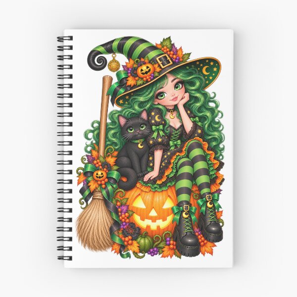 Item preview, Green Witch & Black Cat on Pumpkin – Cute Halloween Art designed and sold by The Cutting Room.