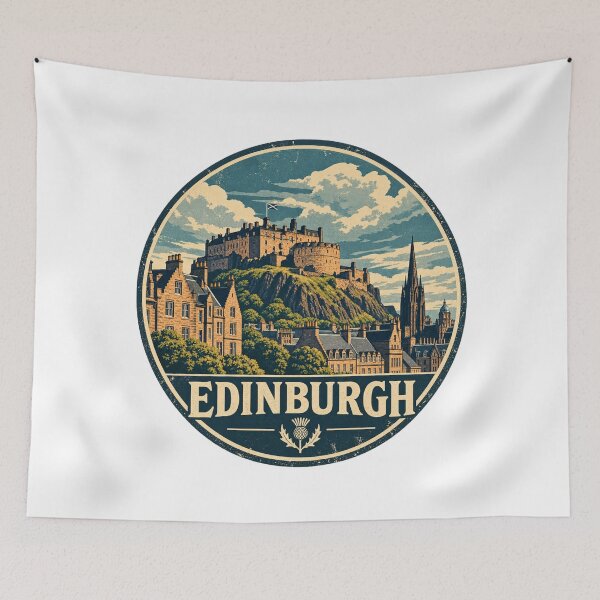 Item preview, Edinburgh Scotland Vintage Travel Badge – Retro Castle and Scottish City Design designed and sold by Globalcitytees.