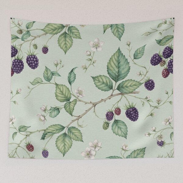 Item preview, Patrón botánico de frutas de mora en acuarela designed and sold by SassyArtistry.