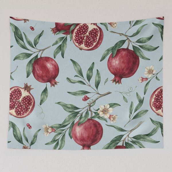Aperçu de l'œuvre Motif botanique de grenade à l'aquarelle créée et vendue par SassyArtistry.