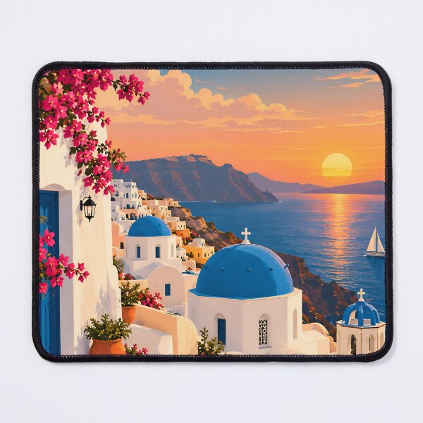 Item preview, Santorini Greece Retro Sunset Island designed and sold by Imaginationbeyond.