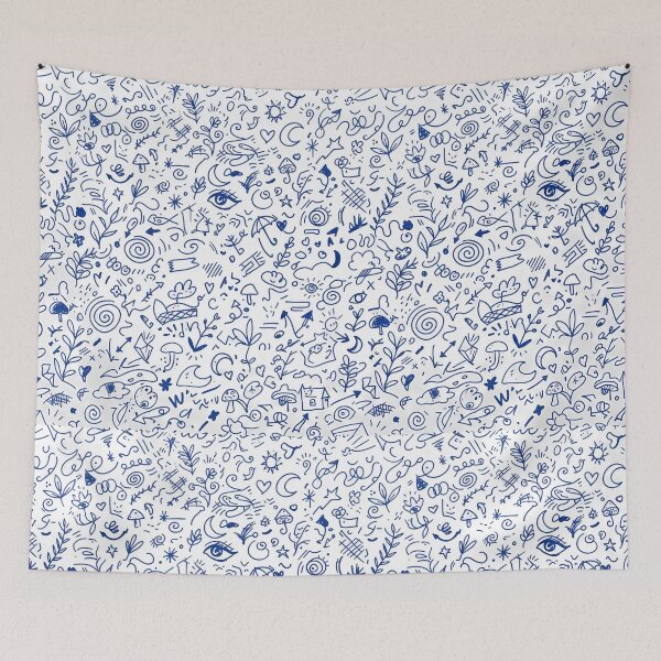 Item preview, Blue lines Hand Drawn Folk Art Doodle Pattern designed and sold by ART ATTACK ZONE.