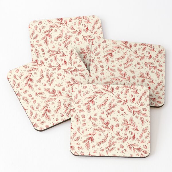 Item preview, Red Feather Pinecone Botanical Fall Pattern on Cream designed and sold by Mindful Wall Art Studio.