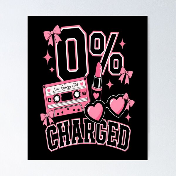 Item preview, 0 Percent Charged T-Shirt | Cute Pink Low Energy Club Retro Tee designed and sold by Design Vibras.