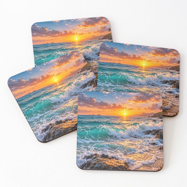 Item preview, Turquoise Ocean Waves at Golden Sunset designed and sold by Shubatdesigns.