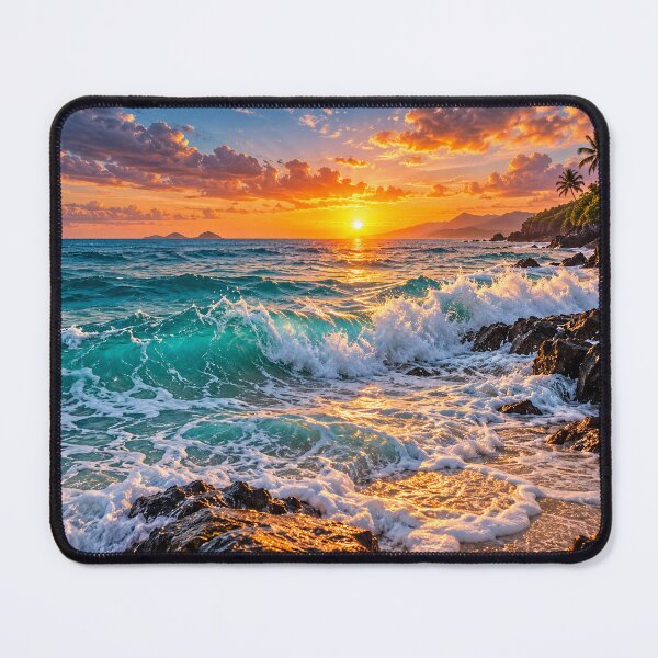Item preview, Turquoise Ocean Waves at Golden Sunset designed and sold by Shubatdesigns.