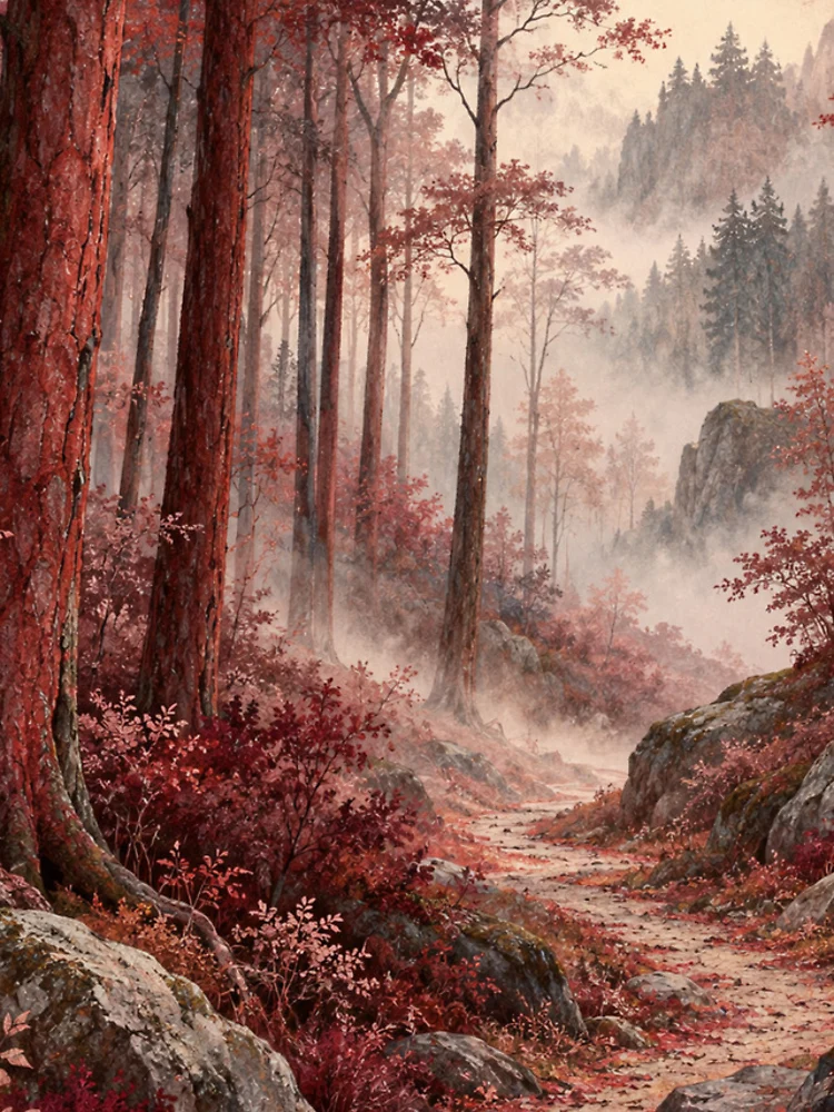 Aperçu 4 sur 4. Coque iPhone avec l'œuvre Forêt des Échos Rouges créée et vendue par DrizzyV.