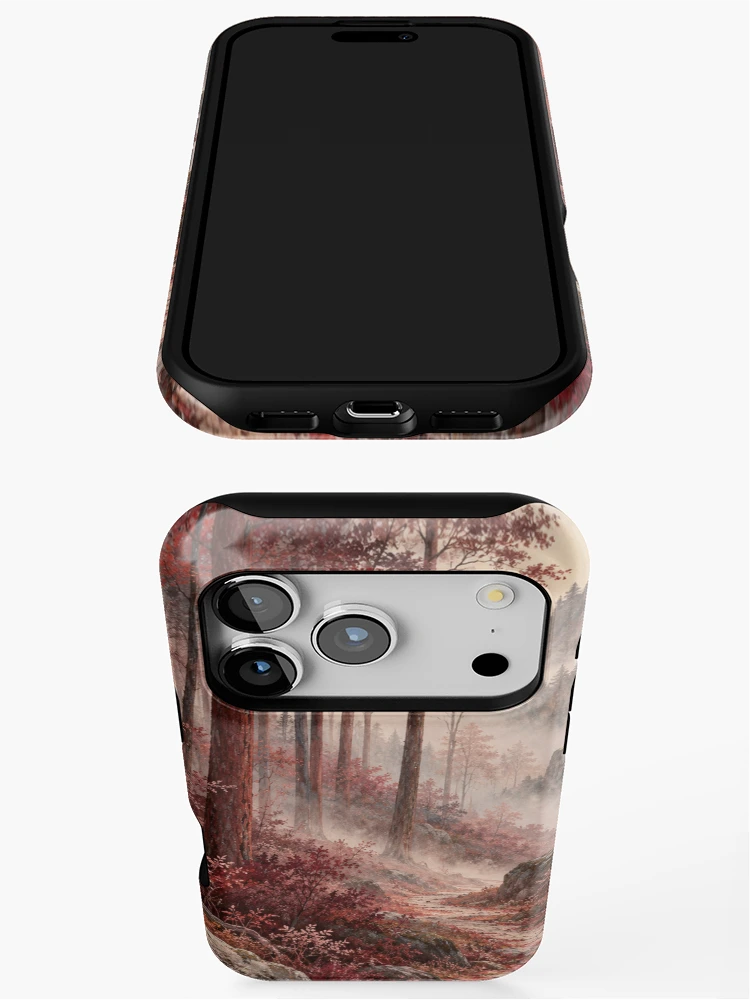 Aperçu 3 sur 4. Coque iPhone avec l'œuvre Forêt des Échos Rouges créée et vendue par DrizzyV.
