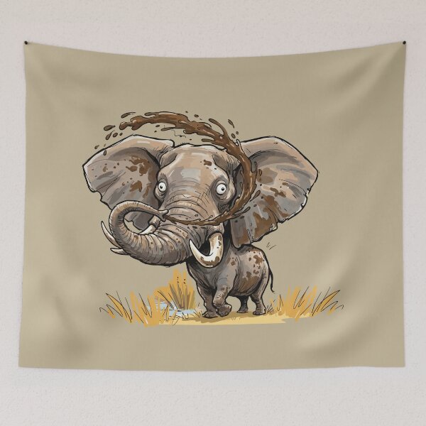 Item preview, Joyfully Mud-Slinging Elephant Cartoon designed and sold by vivendulies.