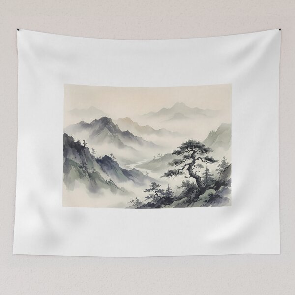 Item preview, Misty Mountain Serenity – Japanese Ink Wash Landscape designed and sold by HoMya.