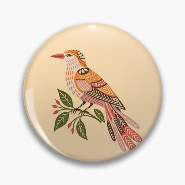 Item preview, A stylized folk art illustration of a bird perched on a branch with green leaves and red berries designed and sold by 123ks.