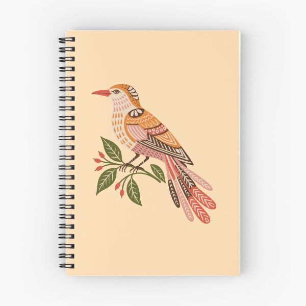 Item preview, A stylized folk art illustration of a bird perched on a branch with green leaves and red berries designed and sold by 123ks.