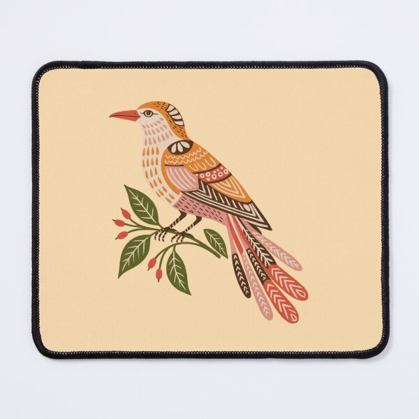 Item preview, A stylized folk art illustration of a bird perched on a branch with green leaves and red berries designed and sold by 123ks.