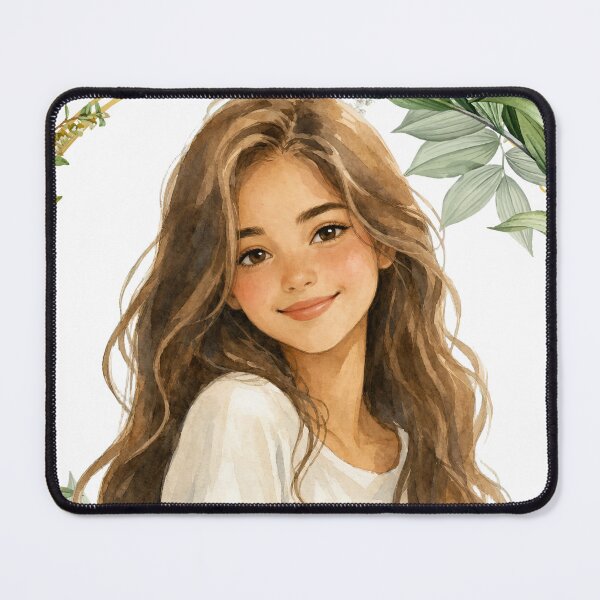 Item preview, Watercolor girl with long brown hair  designed and sold by Nashatyoussef.