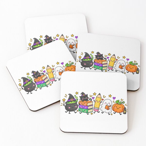 Item preview, Cute Halloween School Kawaii Characters – Witch Cat Ghost Pumpkin & Pencil designed and sold by DoodloraStudio.