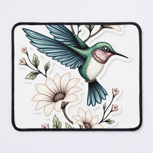 Item preview, Vintage Floral Hummingbird Tattoo Flash designed and sold by Qubivibe.